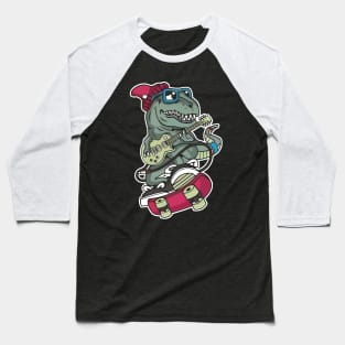 Dino Rocker Adventure Illustration Baseball T-Shirt